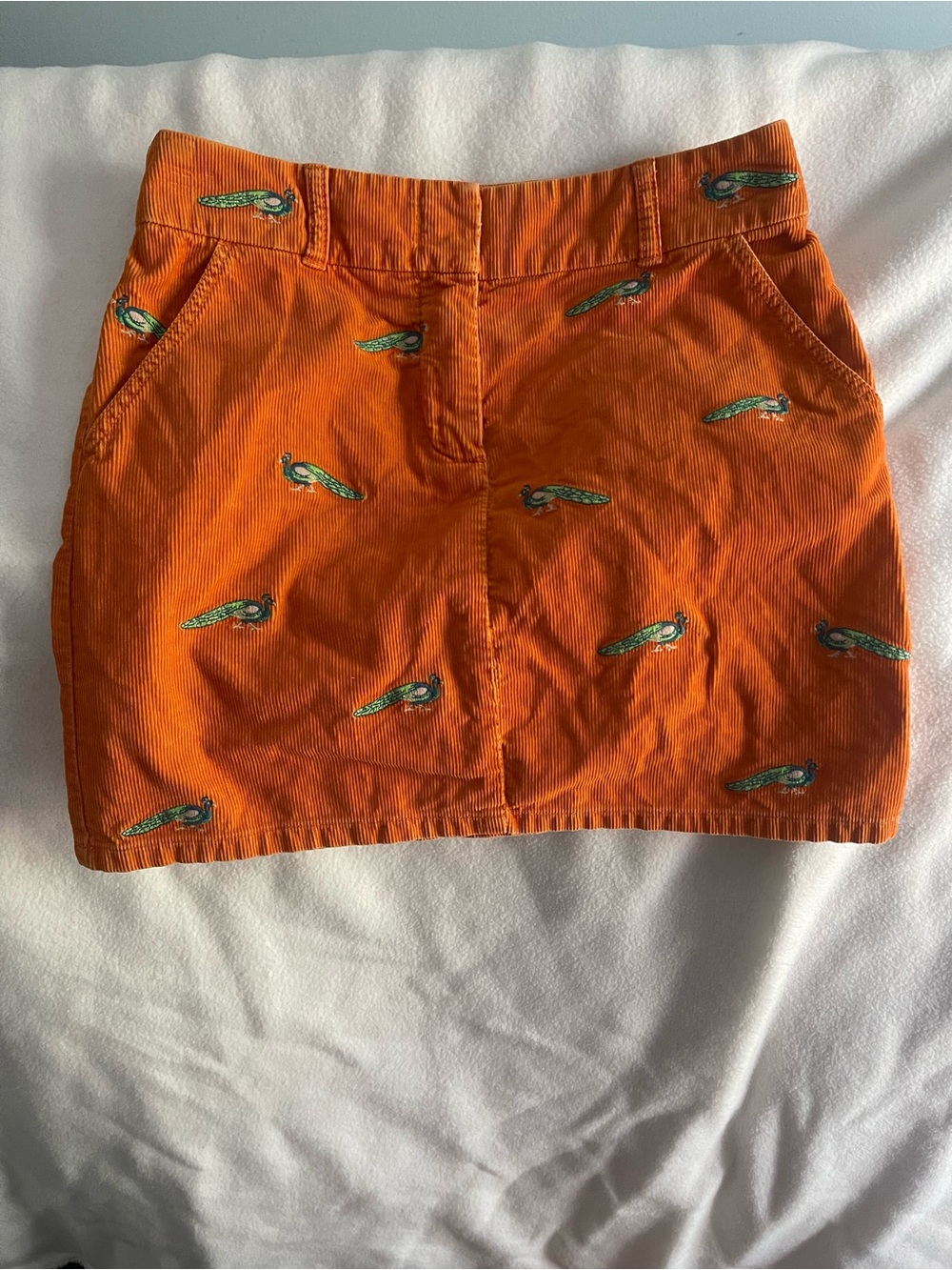 J Crew Orange Embroidered Corduroy Mini Skirt